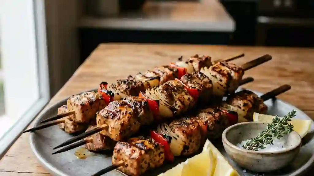 Brochettes dinde et porc grillées au paprika - Photo de présentation