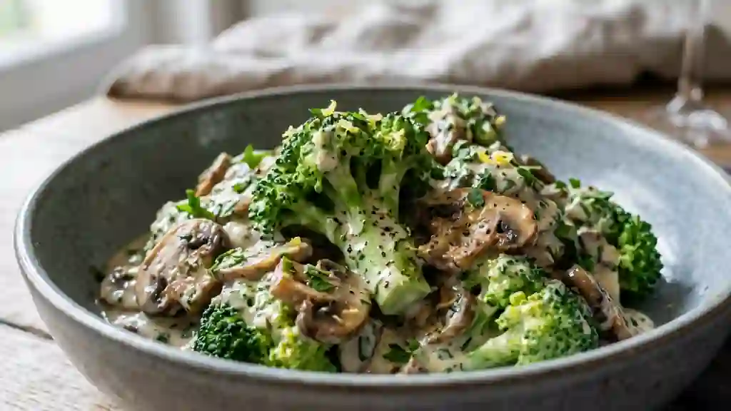 Brocolis fondants au Boursin et champignons - Photo de présentation