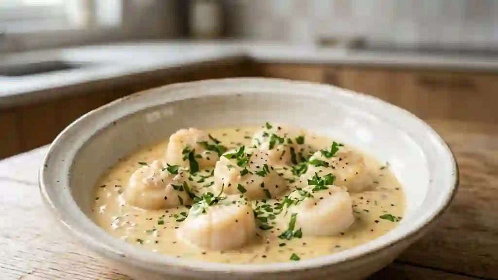 Brouet de Saint-Jacques onctueux au vin blanc - Photo de présentation