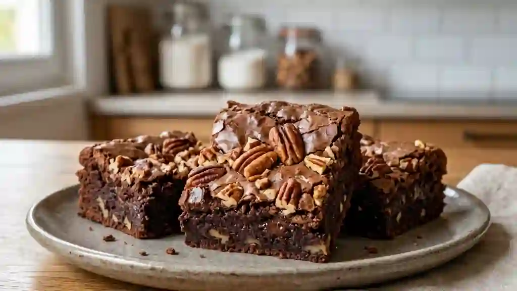 Brownie fondant chocolat et éclats de pécan - Photo de présentation