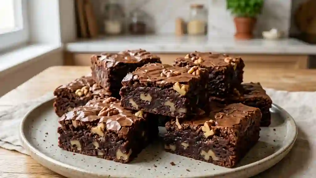 Brownie fondant au chocolat noir et noix - Photo de présentation