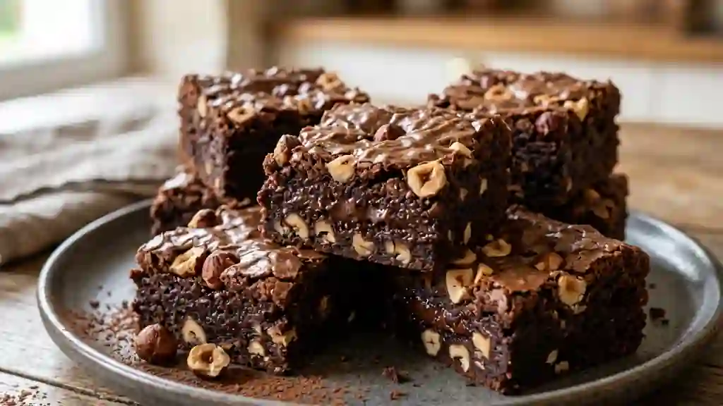 Brownie fondant chocolat et noisettes croquantes - Photo de présentation