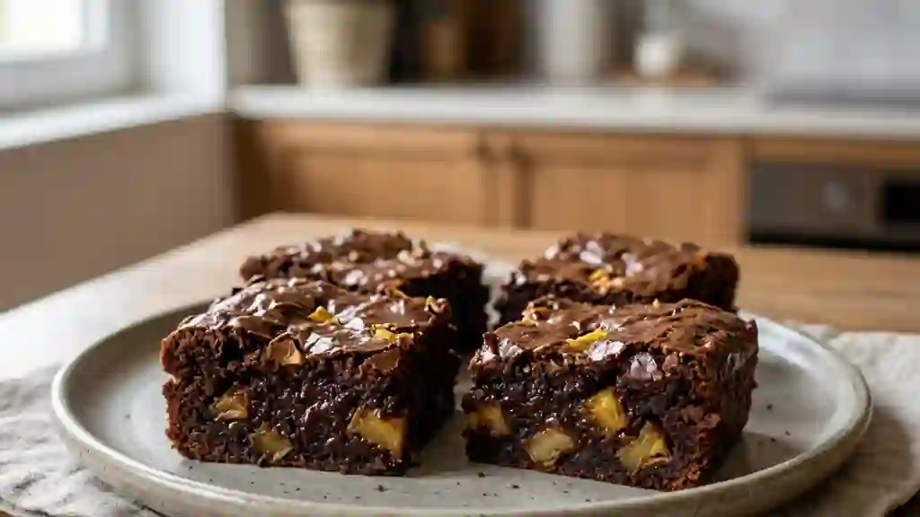 Brownie fondant chocolat et dés d'ananas - Photo de présentation