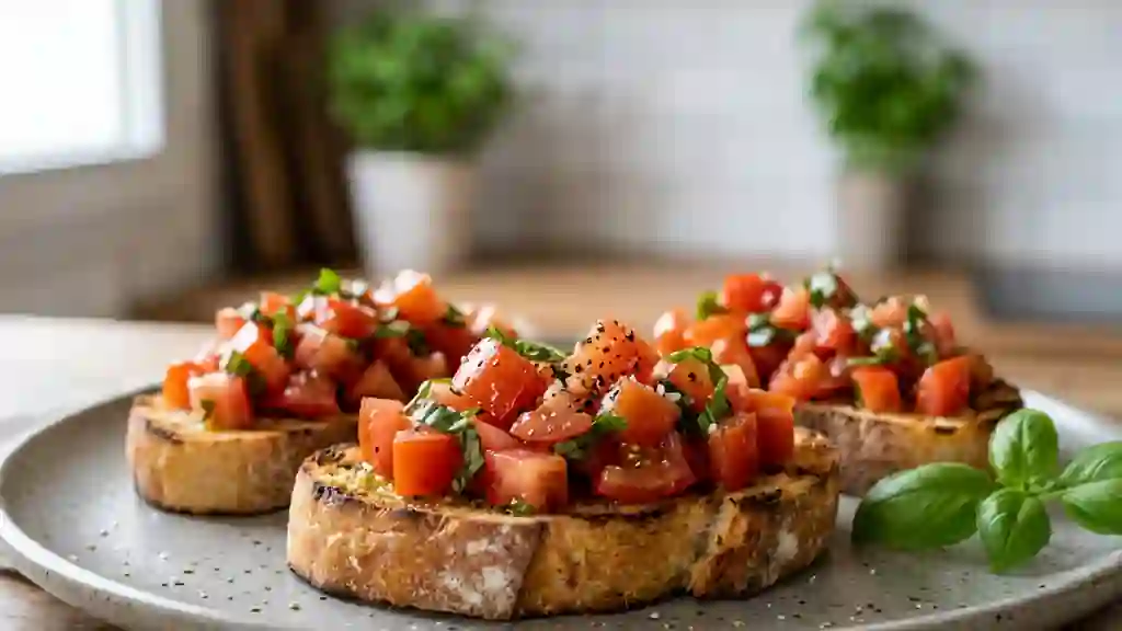 Bruschettas croquantes tomate et basilic frais - Photo de présentation