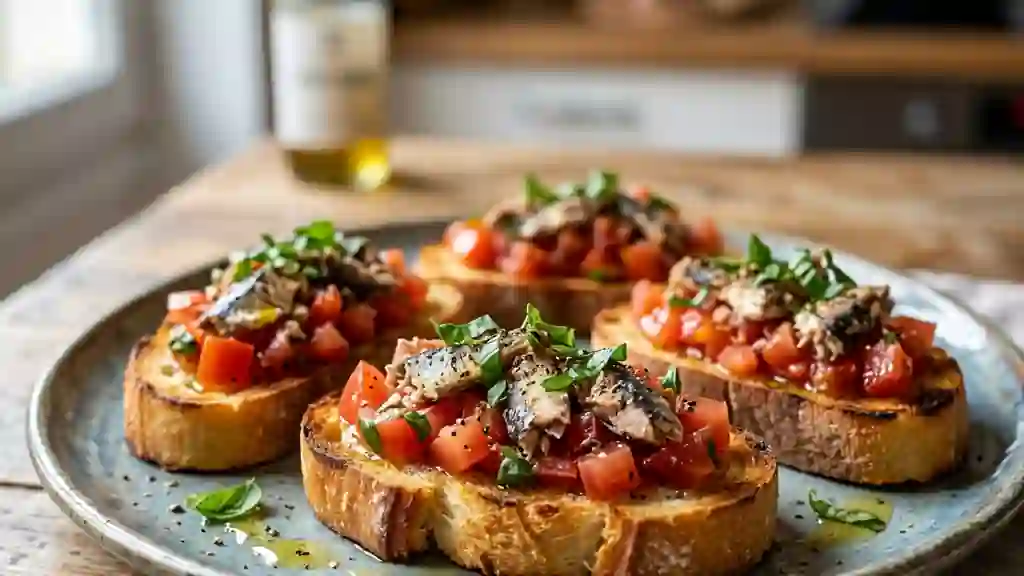 Bruschetta croustillante aux sardines et ail - Photo de présentation