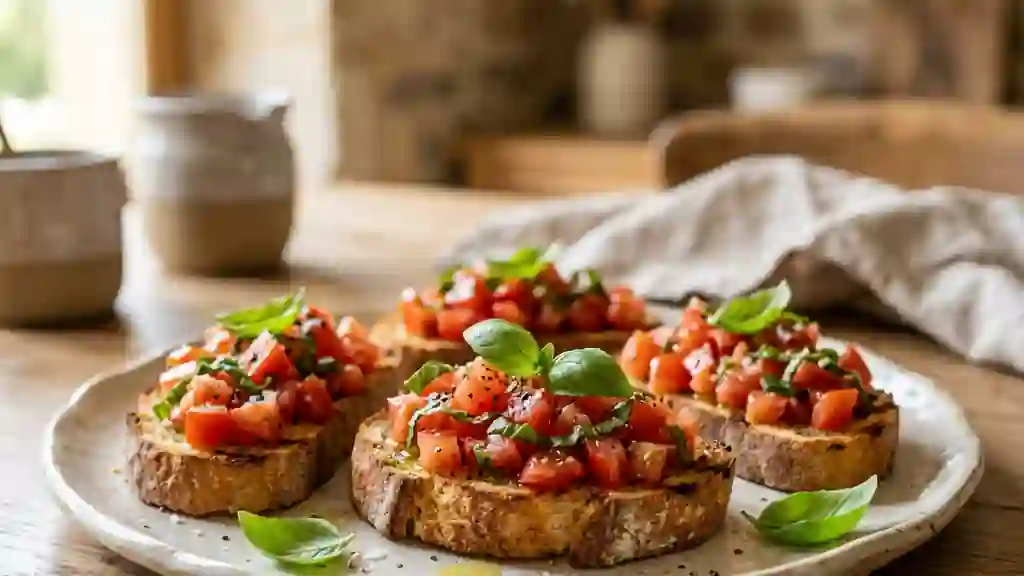 Bruschettas croquantes tomate basilic frais - Photo de présentation