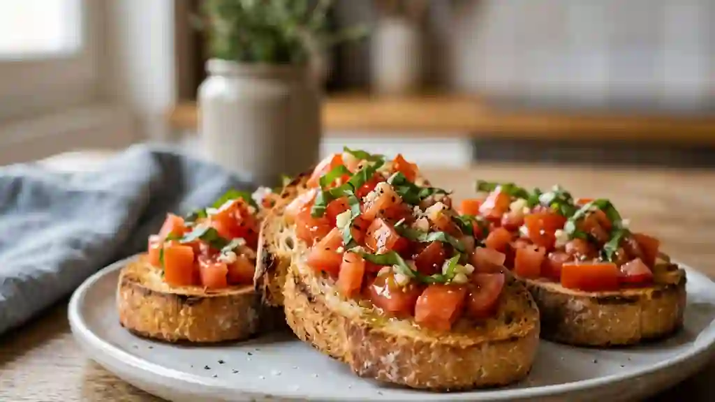 Bruschetta croustillante tomate et basilic - Photo de présentation