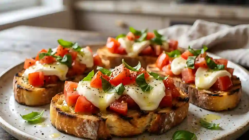 Bruschetta mozzarella ail et basilic - Photo de présentation