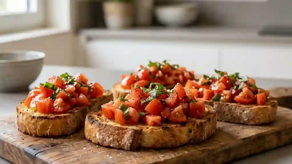 Bruschettas croquantes tomate et ail frais - Photo de présentation