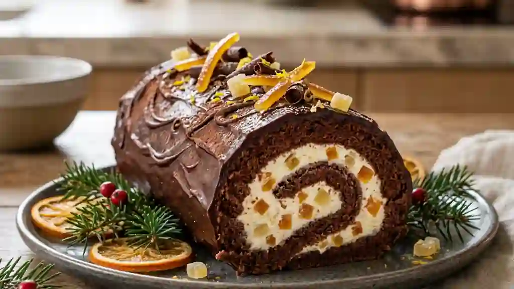 Bûche Fondante Chocolat, Orange & Gingembre - Photo de présentation