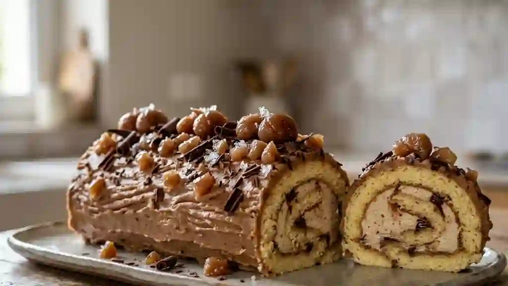 Bûche fondante aux marrons et chocolat noir - Photo de présentation
