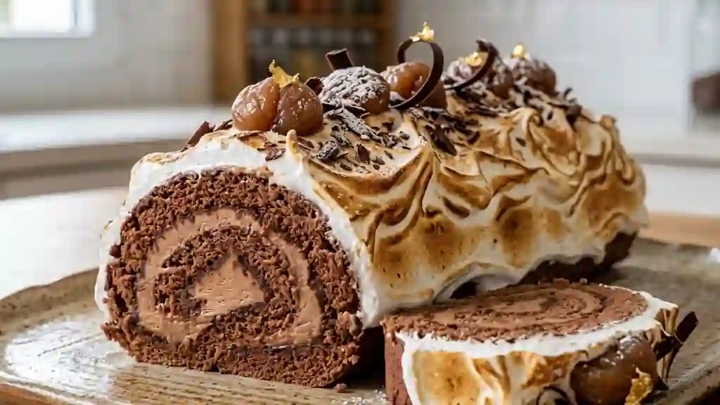 Bûche choco-marrons intense et meringue craquante - Photo de présentation