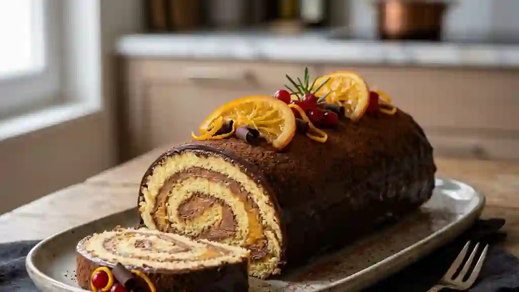 Bûche Moelleuse Chocolat Noir et Orange - Photo de présentation