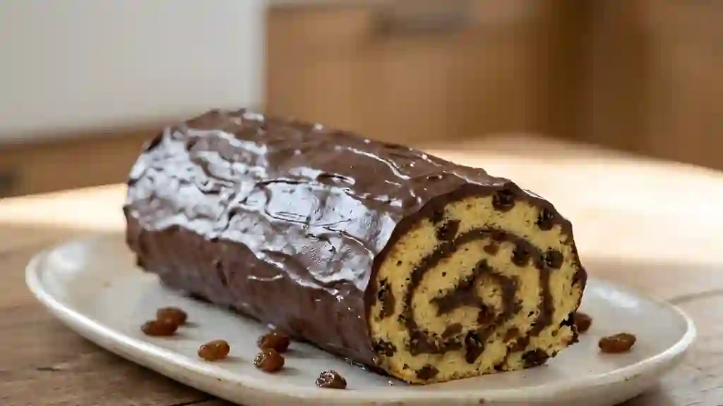 Bûche moelleuse raisins et ganache chocolat - Photo de présentation