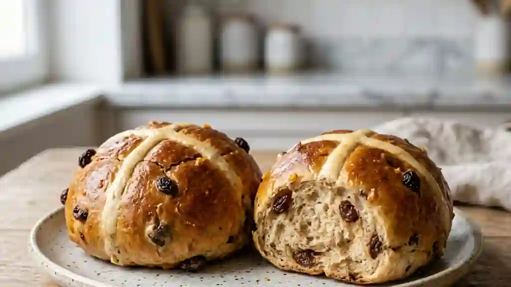 Hot Cross Buns moelleux cannelle et raisins - Photo de présentation
