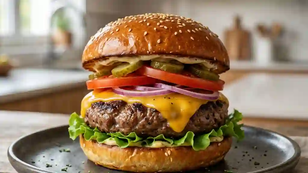 Burger Gourmet à l'Agneau et Cheddar Fondu - Photo de présentation