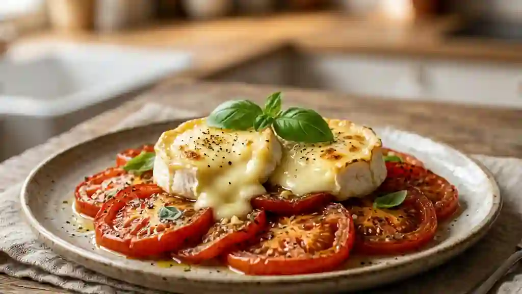 Cabécou fondu aux tomates et basilic frais - Photo de présentation