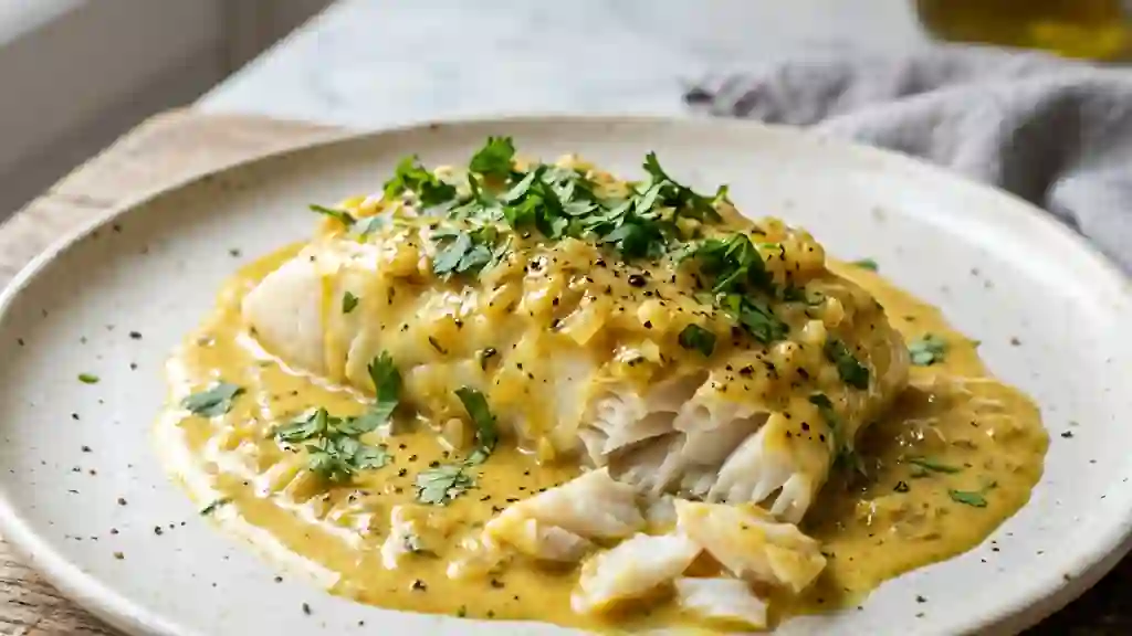 Dos de cabillaud fondant au curry et coco - Photo de présentation