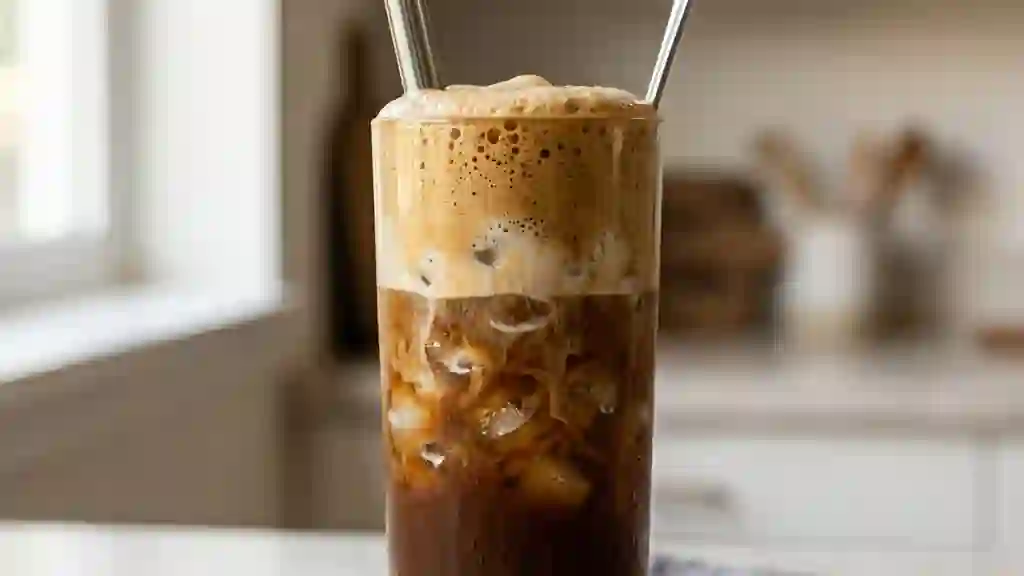 Café frappé glacé à la mousse onctueuse - Photo de présentation