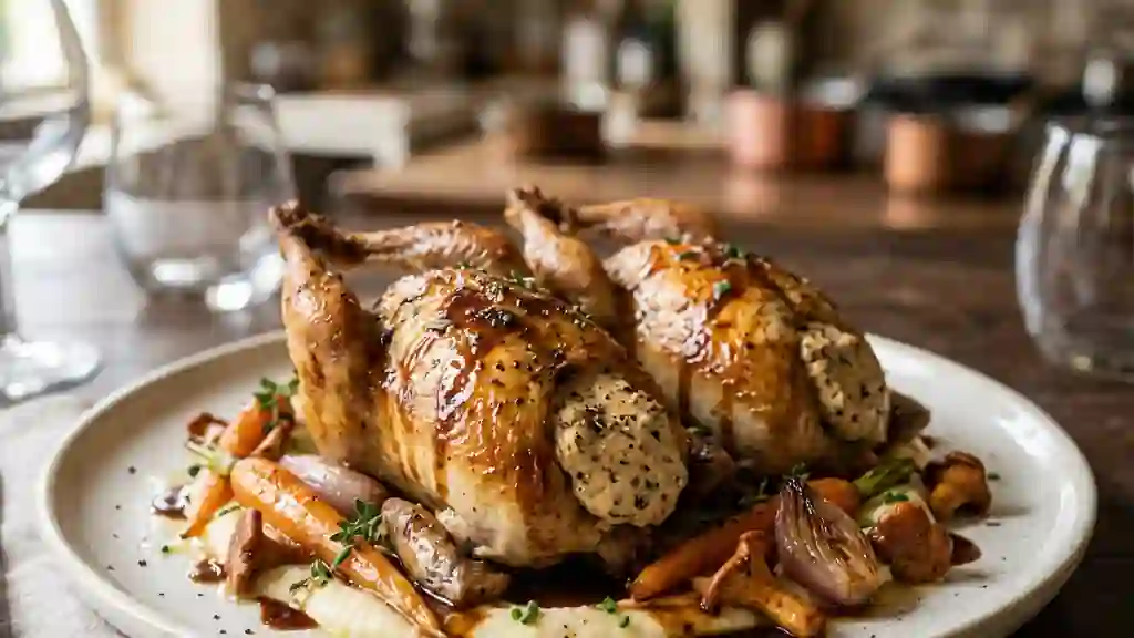 Cailles rôties au cœur de foie gras fondant - Photo de présentation