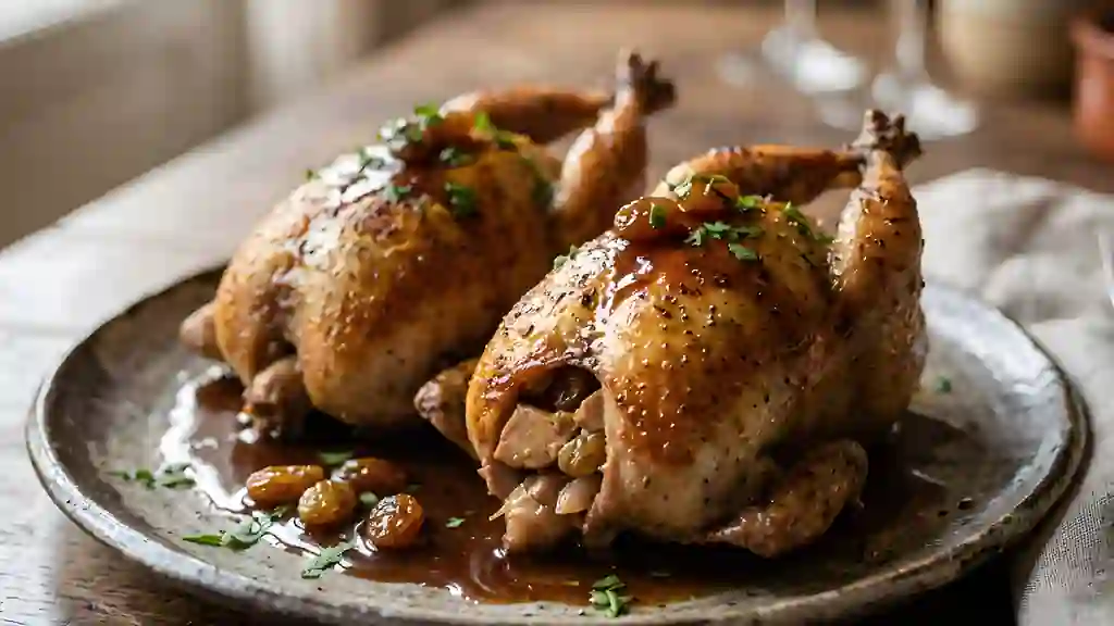 Cailles rôties au foie gras et raisins - Photo de présentation