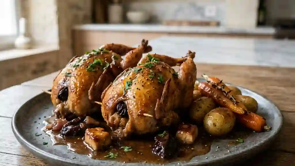 Cailles farcies au foie gras et pruneaux - Photo de présentation