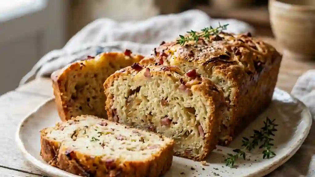 Cake Moelleux Oignons et Lardons Fumés - Photo de présentation