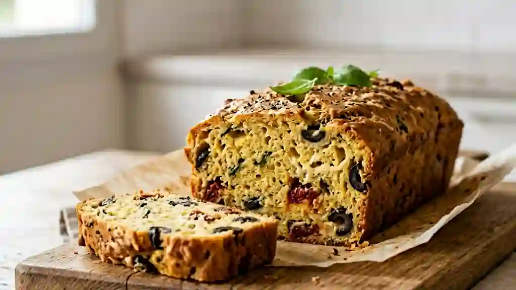 Cake ensoleillé aux olives et tomates - Photo de présentation