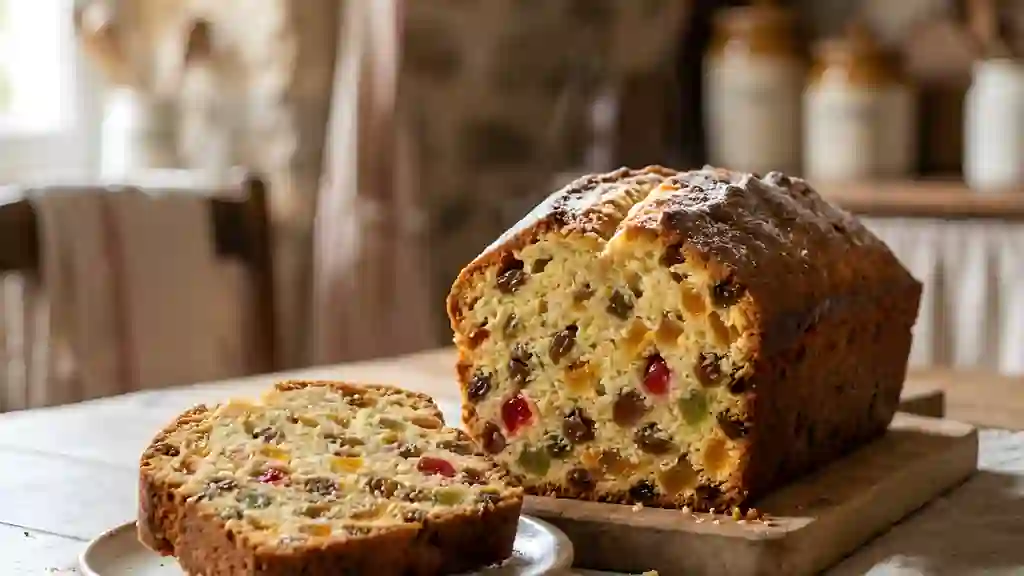 Cake fondant aux fruits confits et raisins - Photo de présentation