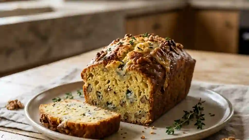 Cake fondant au bleu d'Auvergne et noix - Photo de présentation