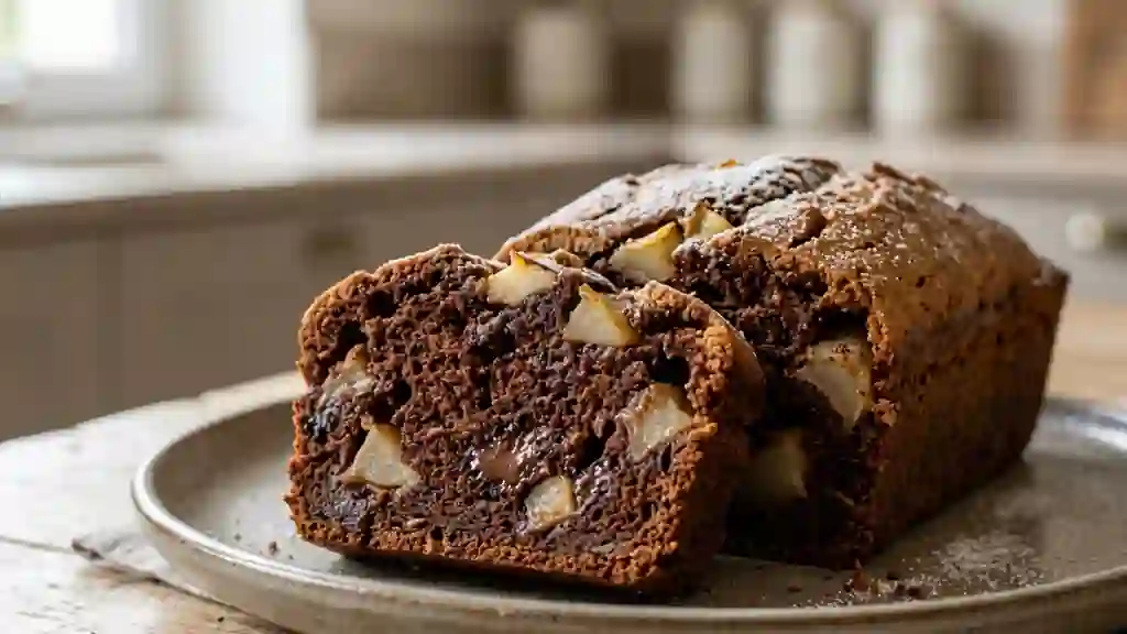 Cake intense chocolat et poires fondantes - Photo de présentation