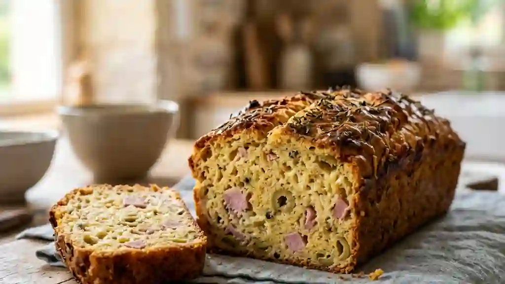 Cake moelleux jambon, olives et emmental - Photo de présentation