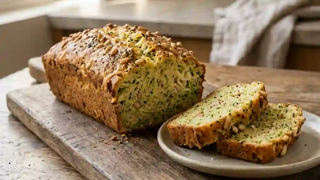 Cake moelleux courgette et pignons grillés - Photo de présentation