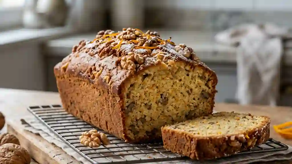 Cake moelleux aux noix et orange parfumée - Photo de présentation