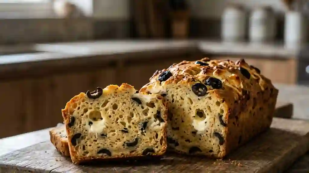 Cake fondant olives noires et chèvre frais - Photo de présentation