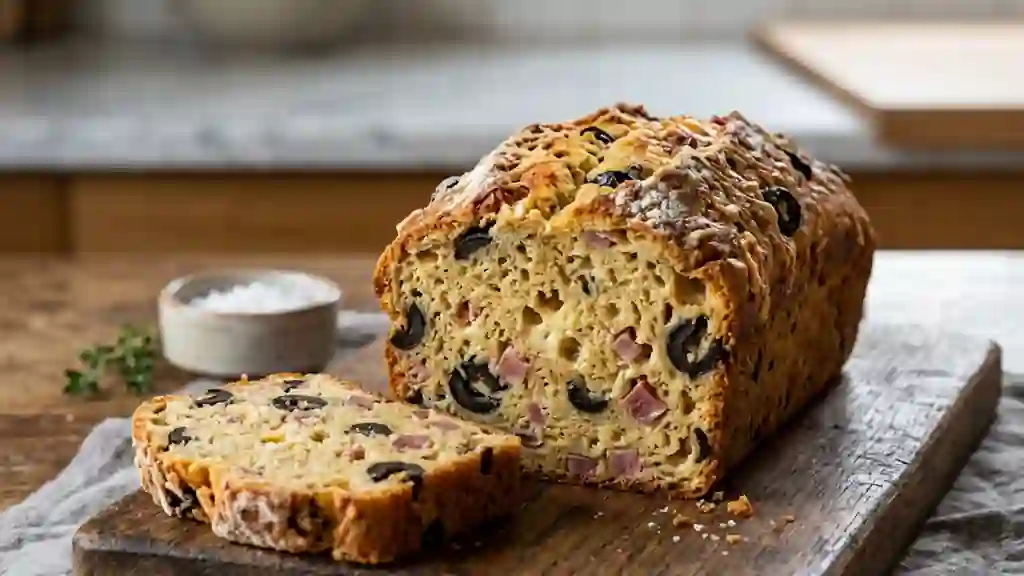 Cake moelleux jambon et olives noires - Photo de présentation