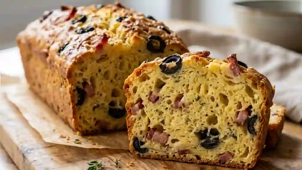 Cake moelleux olives et lardons croustillants - Photo de présentation