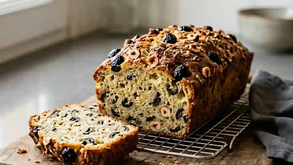 Cake moelleux olives noires et éclats de noisettes - Photo de présentation
