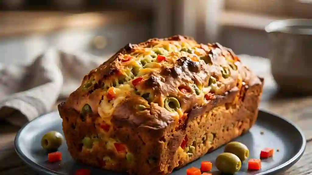 Cake moelleux aux olives et poivrons croquants - Photo de présentation