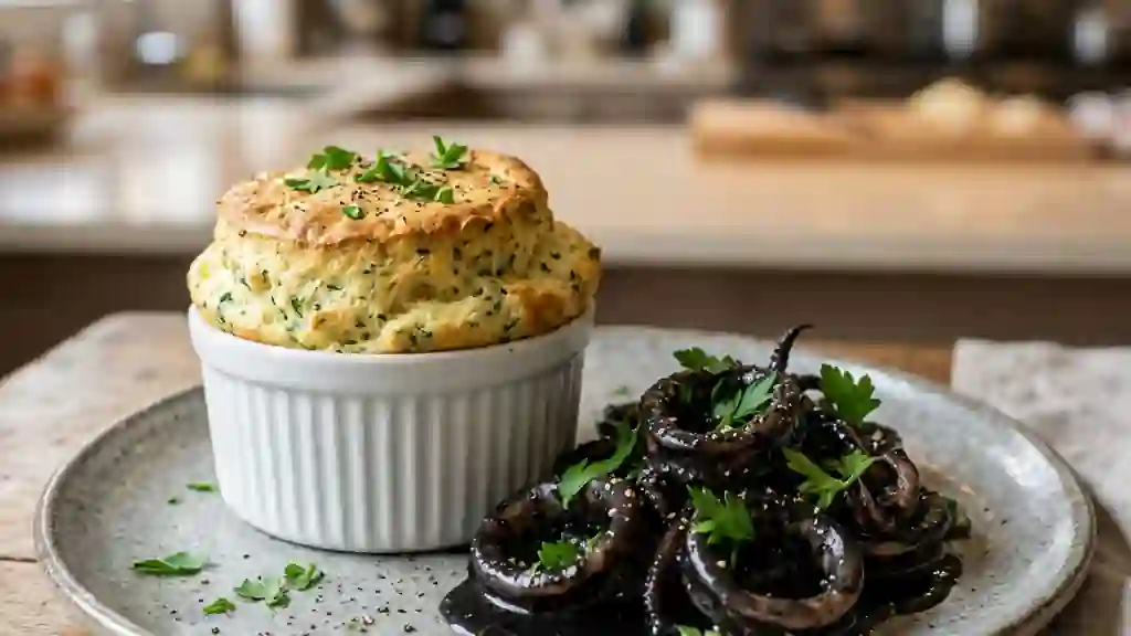 Calamars à l'encre et soufflé aérien au persil - Photo de présentation