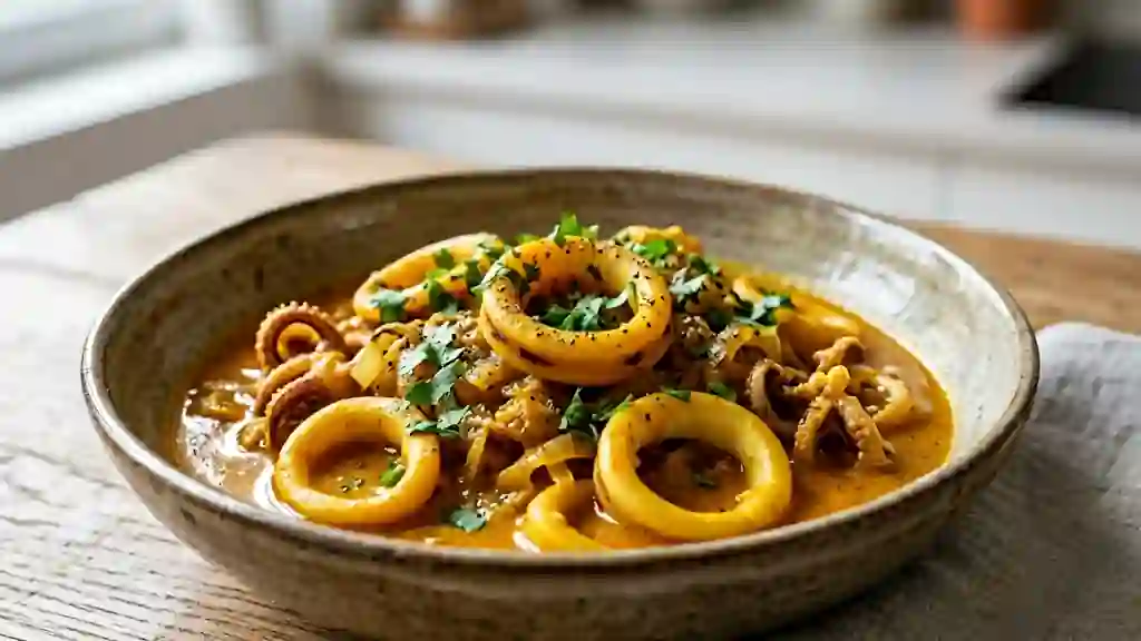 Calamars fondants au curry rouge et coco - Photo de présentation