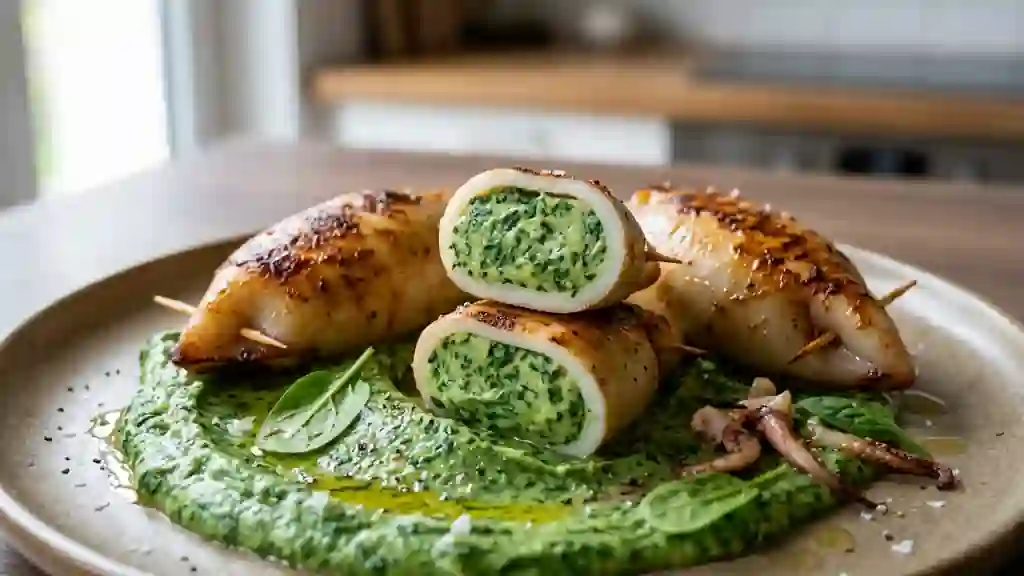 Calamars fondants et leur cœur d'épinards - Photo de présentation