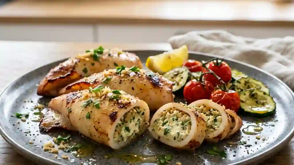 Calamars fondants farcis au Carré frais et ail - Photo de présentation