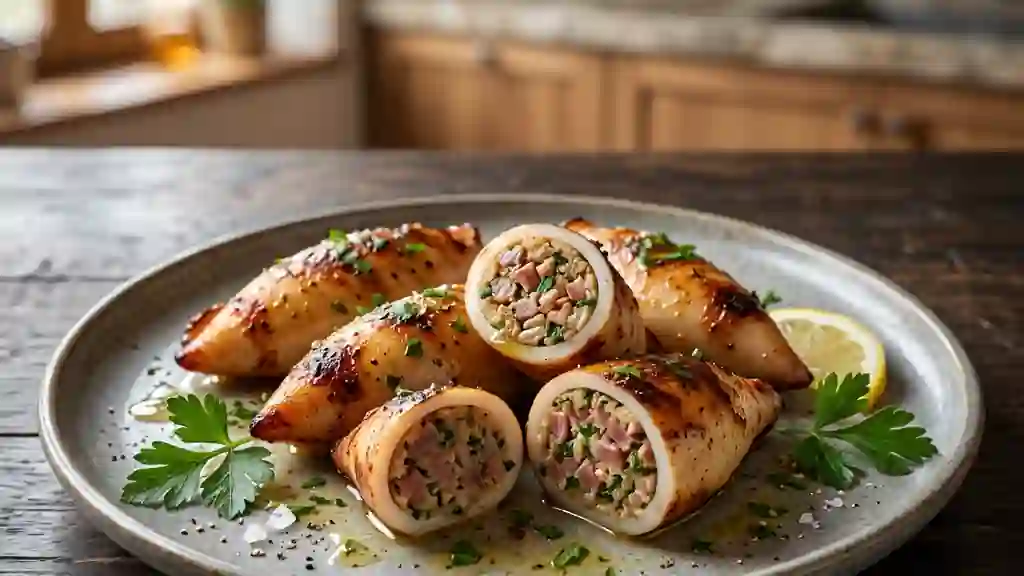 Calamars farcis au jambon : tendres et dorés - Photo de présentation