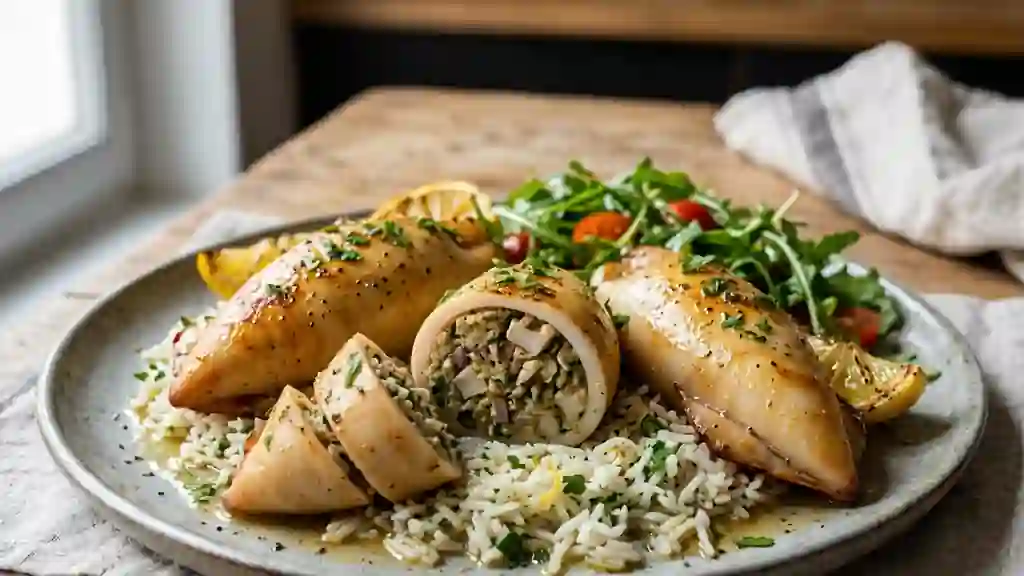 Calamars farcis fondants au vin blanc - Photo de présentation