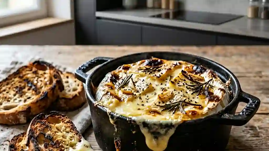 Camembert rôti à la braise, fondant et boisé - Photo de présentation