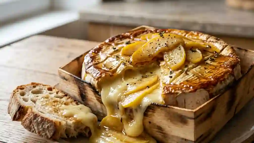 Camembert rôti au Calvados et pommes miel - Photo de présentation