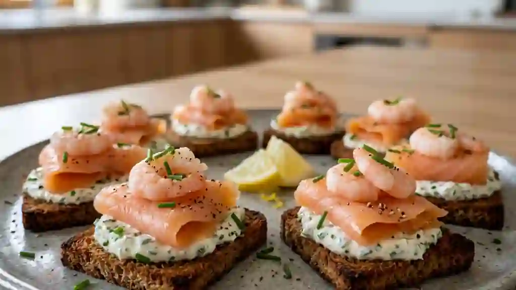 Canapés de seigle au saumon et crevettes - Photo de présentation