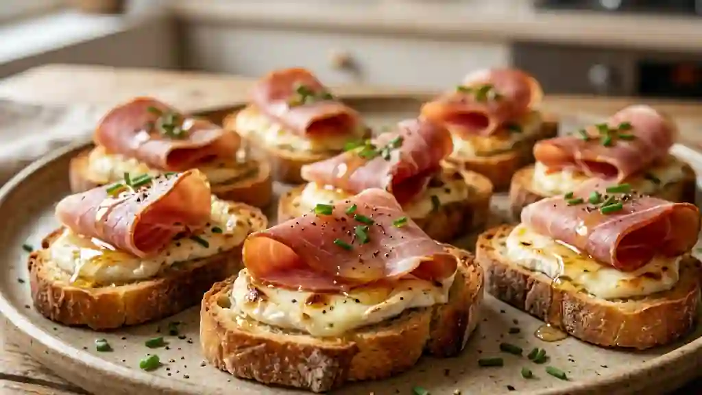 Toasts chèvre miel et jambon fumé fondants - Photo de présentation