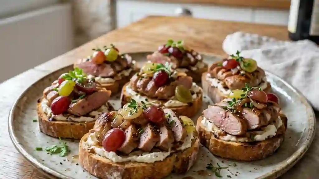 Canapés de caille rôtie et raisins fondants - Photo de présentation